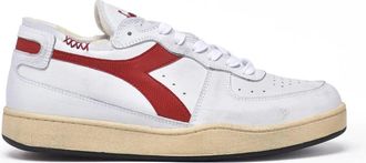 Diadora Grey Red Leather Basket Row Sneakers