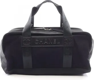 Chanel Black Wool Leather Nylon Canvas Tote Bag (Pre-Owned)