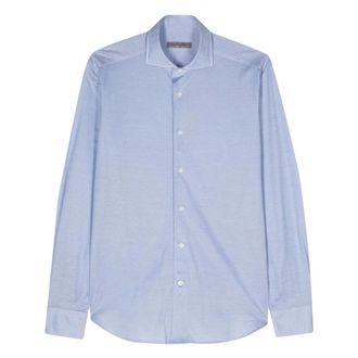Corneliani Casual Shirts, male, Blue, 4XL, Piqué Cotton Shirt