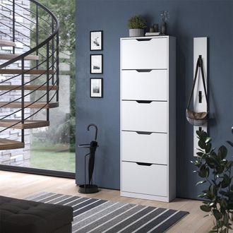 Vicco Zapatera Abatible Luca, Blanco, 59 X 180.5 Cm Con 5 Compartimentos Basculantes, Vicco