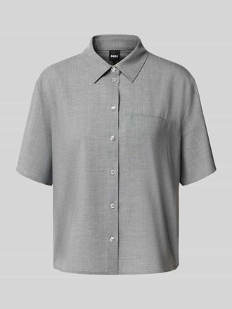 HUGO BOSS Comfort Fit Hemdbluse aus reiner Schurwolle in Mittelgrau Melange, Gr&ouml;&szlig;e 40