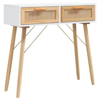 Berkfield Home Console Table White 80x30x75 cm Solid Wood Pine&Natural Rattan | Size: 80 x 30 x 75 cm