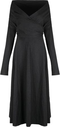 Alberta Ferretti Kleedjes, Dames, Grijs, S, Wol, Gedrapeerde Jurk in Stretch Wol