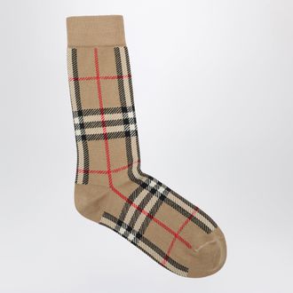 Burberry Calzini Check beige in misto cotone e cashmere