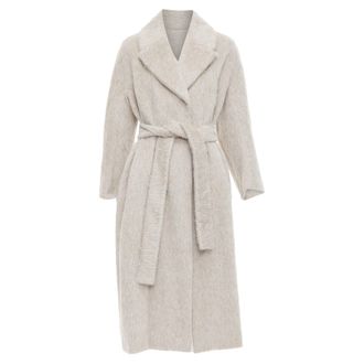 Max Mara S grey alpaca virgin wool spread collar belted long coat IT38 XS