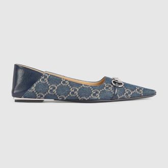 Gucci Womens Vittoria Ballerina, Blue, Fabric