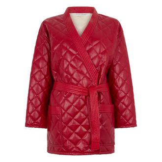 Philosophy di Lorenzo Serafini Overhemden, Dames, Rood, L, Leer, Belted Long Coat