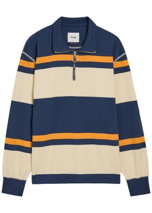 Drake's Drakes Striped Cotton Polo Sweatshirt - Navy - XL
