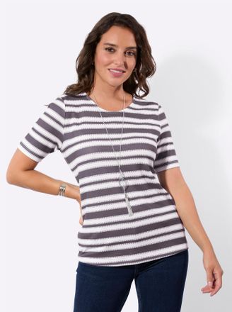 Casual Looks Rundhalsshirt CASUAL LOOKS Kurzarm-Shirt, Damen, Gr. 36, anthrazit, wei&szlig;, geringelt, 95% Polyester, 5% Elasthan, bedruckt, gemustert, gestreift, mehrf