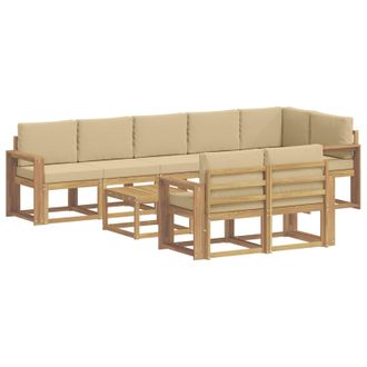 vidaXL Conjunto De Sof&aacute;s De Exterior Con Coj&iacute;n 9 Pcs Y Beige Poli&eacute;ster Vidaxl