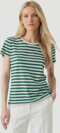 Majestic Filatures Stretch Linen Stripe Short Sleeve Crewneck T-Shirt in Agave at Nordstrom, Size 3