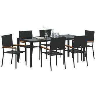 Berkfield Home Modern 7 Piece Garden Dining Set Black Poly Rattan