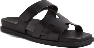 Django & Juliette Nodette Flat Sandal Slide in Black Leather at Nordstrom, Size 42