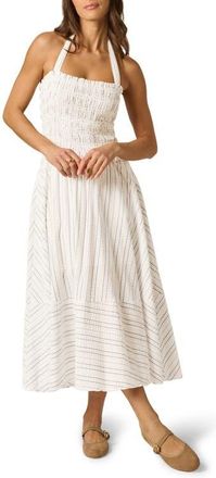 Adrianna Papell Smocked Halter Midi Dress in Ivory Multi at Nordstrom, Size 14