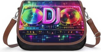 Generic DJ Music Lover Womens Leather Crossbody Bags with Adjustable Strap Casual Printed Shoulder Handbag