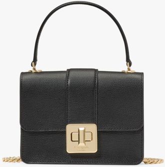 Kate Spade New York Womens Phoebe Refined Grain Leather Turnlock Mini Flap Crossbody - Black - One Size