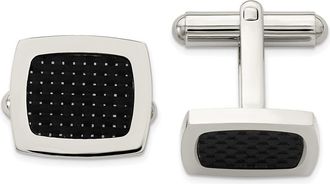 Diamond2Deal Stainless Steel Polished Black Carbon Fiber Inlay Cufflinks
