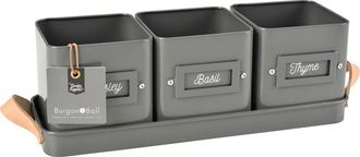 Burgon & Ball Herb Pots with Leather Handled Tray - Set of 3 in Charcoal at Nordstrom