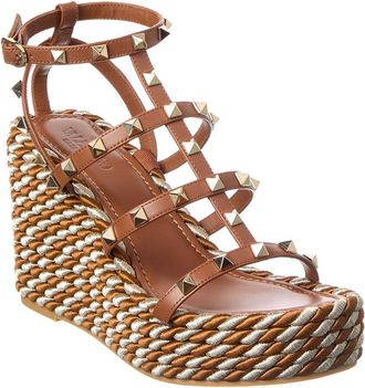 Valentino Rockstud Caged 95 Leather Ankle Strap Wedge Sandal