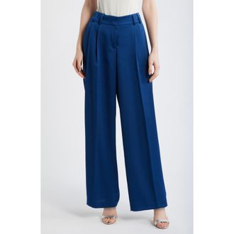 Tahari by ASL Pleated Wide Leg Satin Pants in Deep River at Nordstrom, Size 16