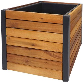 Hhg Jardinera Hhg-581, Jardinera Elevada, Madera De Acacia Para Exterior Aluminio Certificado Mvg, 32x34x34cm Marr&oacute;n