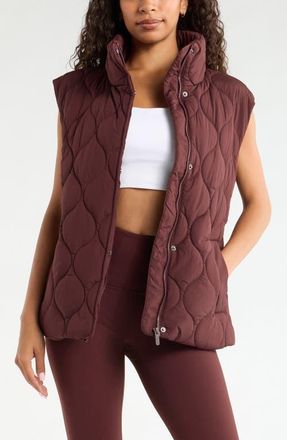 Zella Skyline Belted Puffer Vest in Brown Ristretto at Nordstrom, Size X-Large