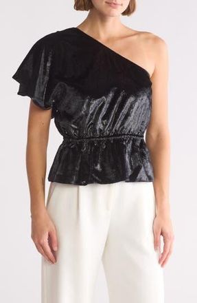 7 For All Mankind One-Shoulder Ruffle Top in Black at Nordstrom Rack, Size X-Large