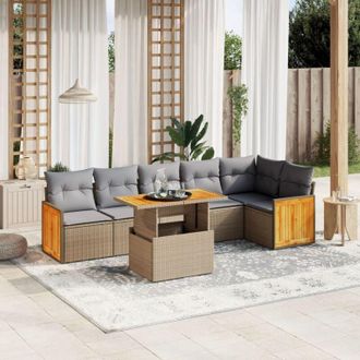 vidaXL Vidaxl - Set Sof&aacute;s De Jard&iacute;n 7 Piezas Y Cojines Rat&aacute;n Sint&eacute;tico Beige
