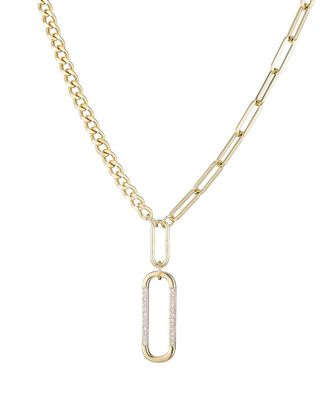 Adornia Adornia 14K Plated Cz Mixed Chain Oval Pendant Necklace