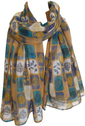 GlamLondon Womens Beautiful Designed Large Leaves Print Scarf (ZSC - Mustard)