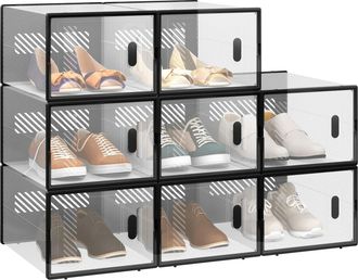 Woltu Woltu - Caja De Zapatos 8 Contenedores Transparentes Y Negros Plegables Y Apilables