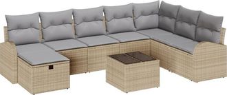 vidaXL Sofa Set with Cushion Manual Beige and light grey Poly Rattan vidaXL