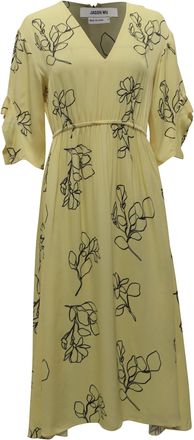 Jason Wu Floral-Print V-Neck Midi Dress in Pastel Yellow Viscose