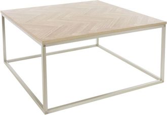 ML Design Mesa de Centro Moderna Aspecto Roble con Barra con Dibujo de Espiga 80x80x40 cm Metal Dorado Diseño Industrial Mesita Auxiliar Cuadrada de Comedor