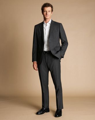 CHARLES TYRWHITT Ultimate Performance Birdseye Suit Trousers - Grey Size 30/38 by Charles Tyrwhitt