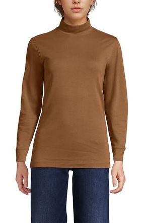 Lands End Relaxed Cotton Long Sleeve Mock Turtleneck in Canyon Camel at Nordstrom, Size X-Small