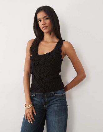 Asos Canotta premium nera alluncinetto con fiori 3D-Nero
