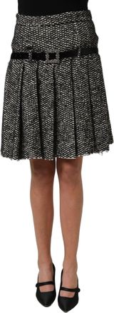 Dolce & Gabbana Womens Black White Tweed High Waist Pleated Skirt