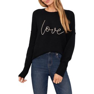 CeCe by Cynthia Steffe Love Beaded Crewneck Sweater in Rich Black at Nordstrom Rack, Size X-Large