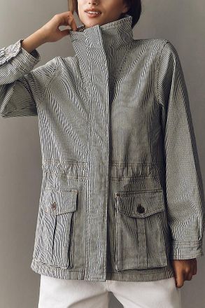 Maeve Sailor Stripe Denim Utility Jacket