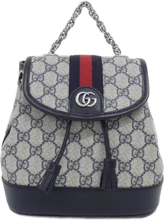 Gucci Beige Blue Gg Supreme Leather Backpack (Pre-Owned)