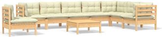 vidaXL Muebles De Jard&iacute;n 9 Pzas Y Cojines Madera Maciza De Pino Crema Vidaxl