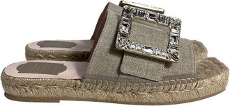 Roger Vivier Womens Linen Strass Espadrille Platform Slide (Authentic Pre- Loved)