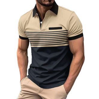 Generic Mens Casual Short Sleeve Polo Shirts - Contrast Color Patchwork Tee Tops - Mens Polo Shirts - Lightweight Short Sleeve Button Contrast Color Shirt - S