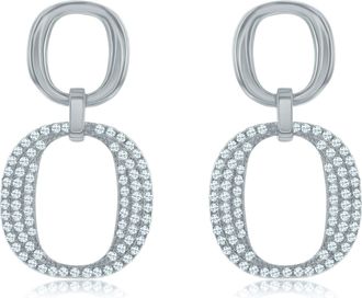 Suzy Levian Yellow Sterling Silver White Cubic Zirconia Oval Shape Drop Earrings