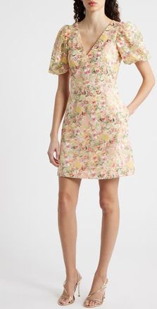 Eliza J Embroidered Puff Sleeve Cocktail Dress in Blush at Nordstrom, Size 14