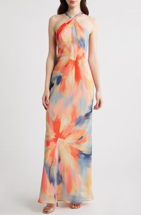 Vince Camuto Sleeveless Chiffon Dress in Coral Multi at Nordstrom, Size 14