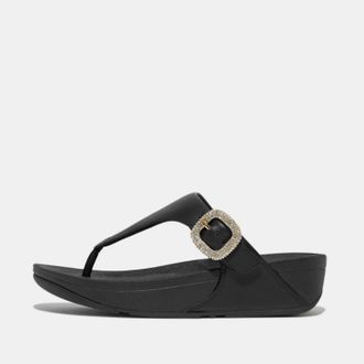 FitFlop Womens Fit Flop Lulu Crystal-Buckle Leather Sandals in Black