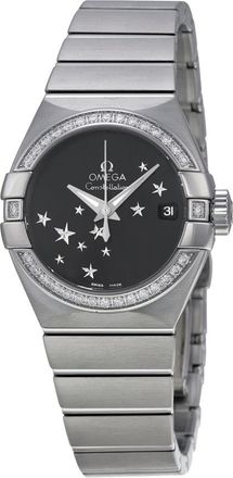 Omega Pre-owned Omega Constellation Chronometer Star Diamond Black (with bevelled polished steel stars) Dial Ladies Watch 123.15.27.20.01.001