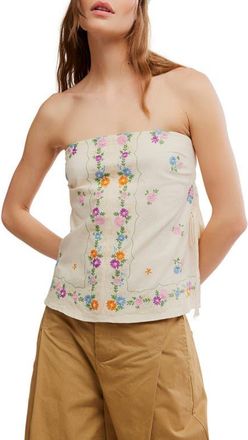 Free People Doily Days Embroidered Strapless Cotton Top in Cream Combo at Nordstrom, Size X-Small